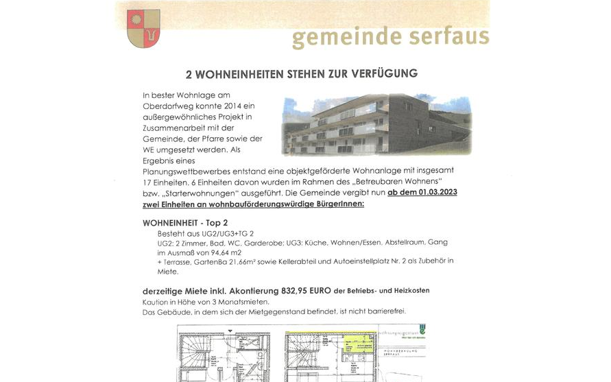 2 Wohnungen in der Wohnanlage Oberdorfweg 18 zu vermieten
