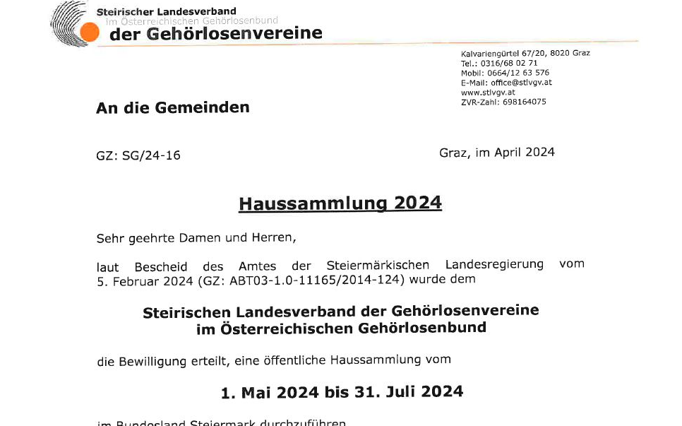 Haussammlung 2024 des steirischen Landesverband im Österreichischen Gehörlosenverbund der Gehörlosenvereine