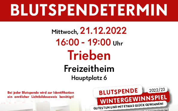 21.12.2022 Blutspendetermin, Freizeitheim Trieben