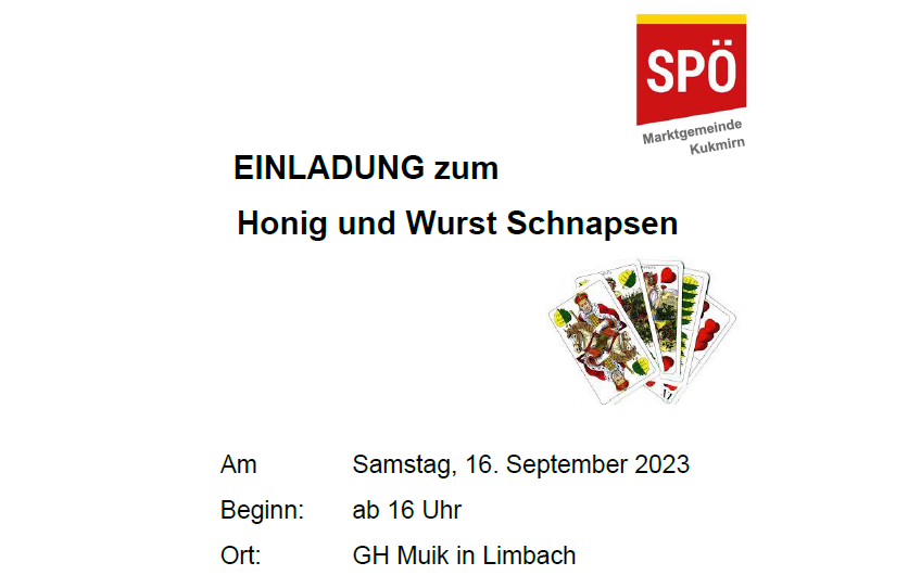 Honig und Wurst Schnapsen - SPÖ Marktgemeinde Kukmirn