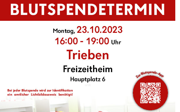 23.10.2023 Blutspenden - Trieben, Freizeitheim Trieben