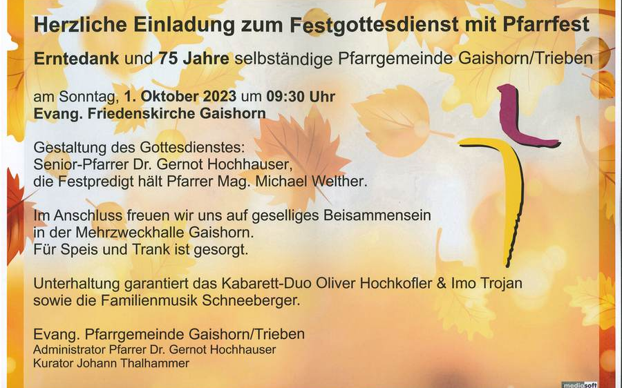 01.10.2023 75-Jahr-Feier der evang. Pfarrgemeinde Gaishorn/Trieben, MZS