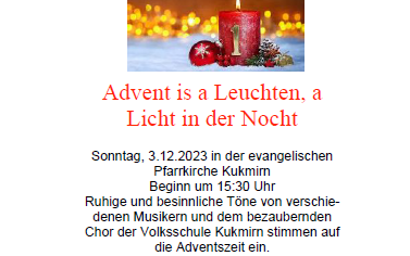 03.12.2023 Advent is a Leuchten, a Licht in der Nocht, Evangelische Kirche Kukmirn