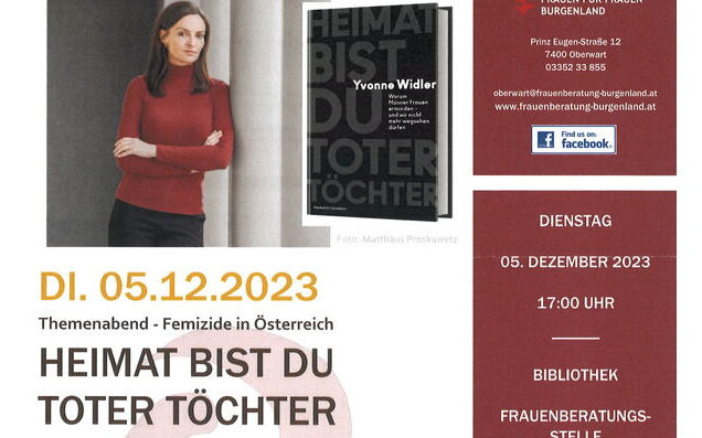 05.12.2023 Lesung - “Heimat bist du toter Töchter“, Frauenberatungsstelle Oberwart, Prinz-Eugen-Straße 12