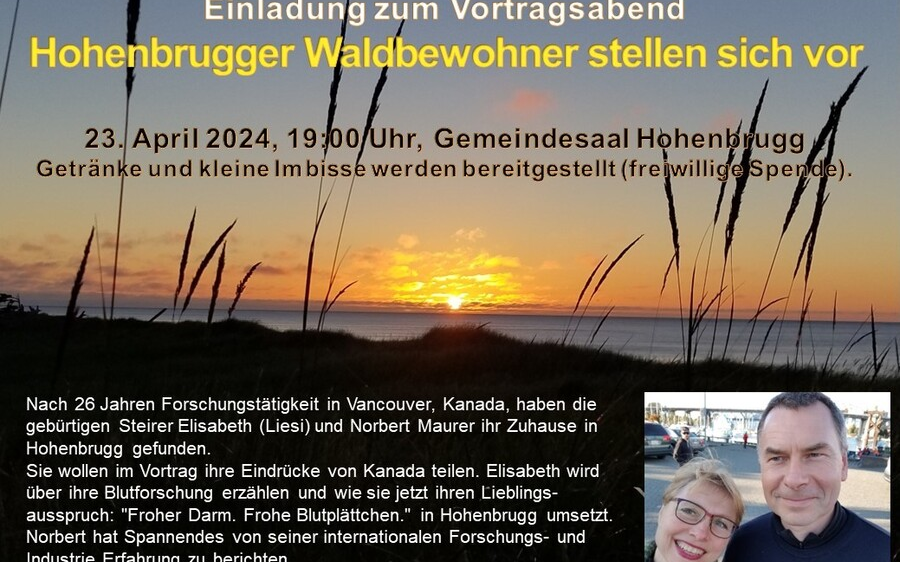23.04.2024 Vortragsabend “Hohenbrugger Waldbewohner stellen sich vor“, Gemeindesaal Hohenbrugg