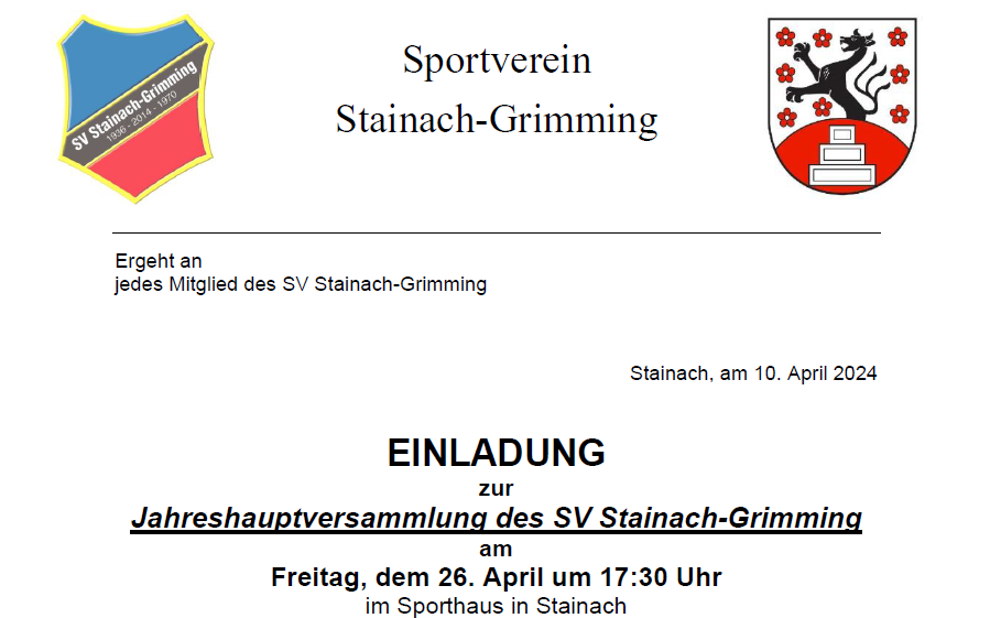 26.04.2024 Jahreshauptversammlung des SV Stainach-Grimming, Sportzentrum Stainach